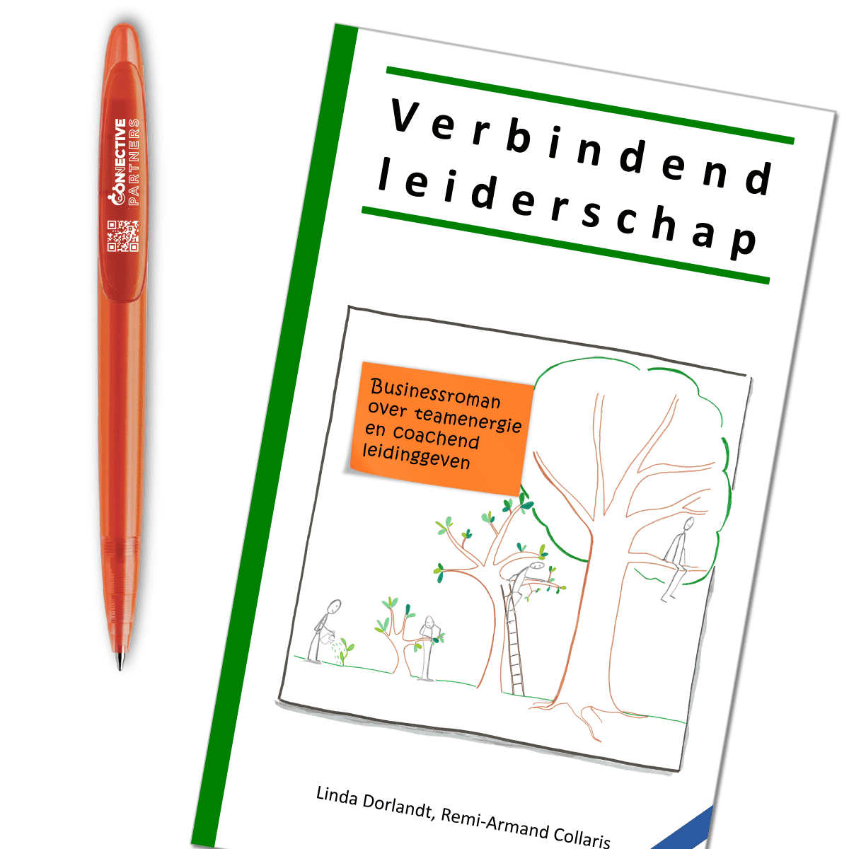 Book on leadership and coaching beside an orange pen.