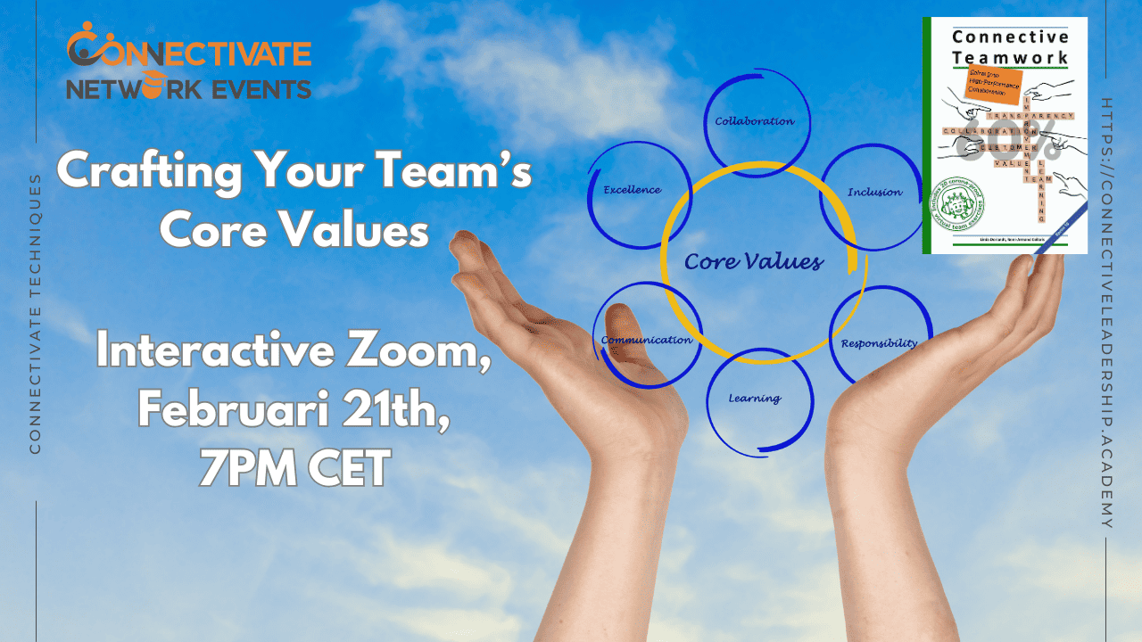 Interactive webinar on team core values, with hand diagram.